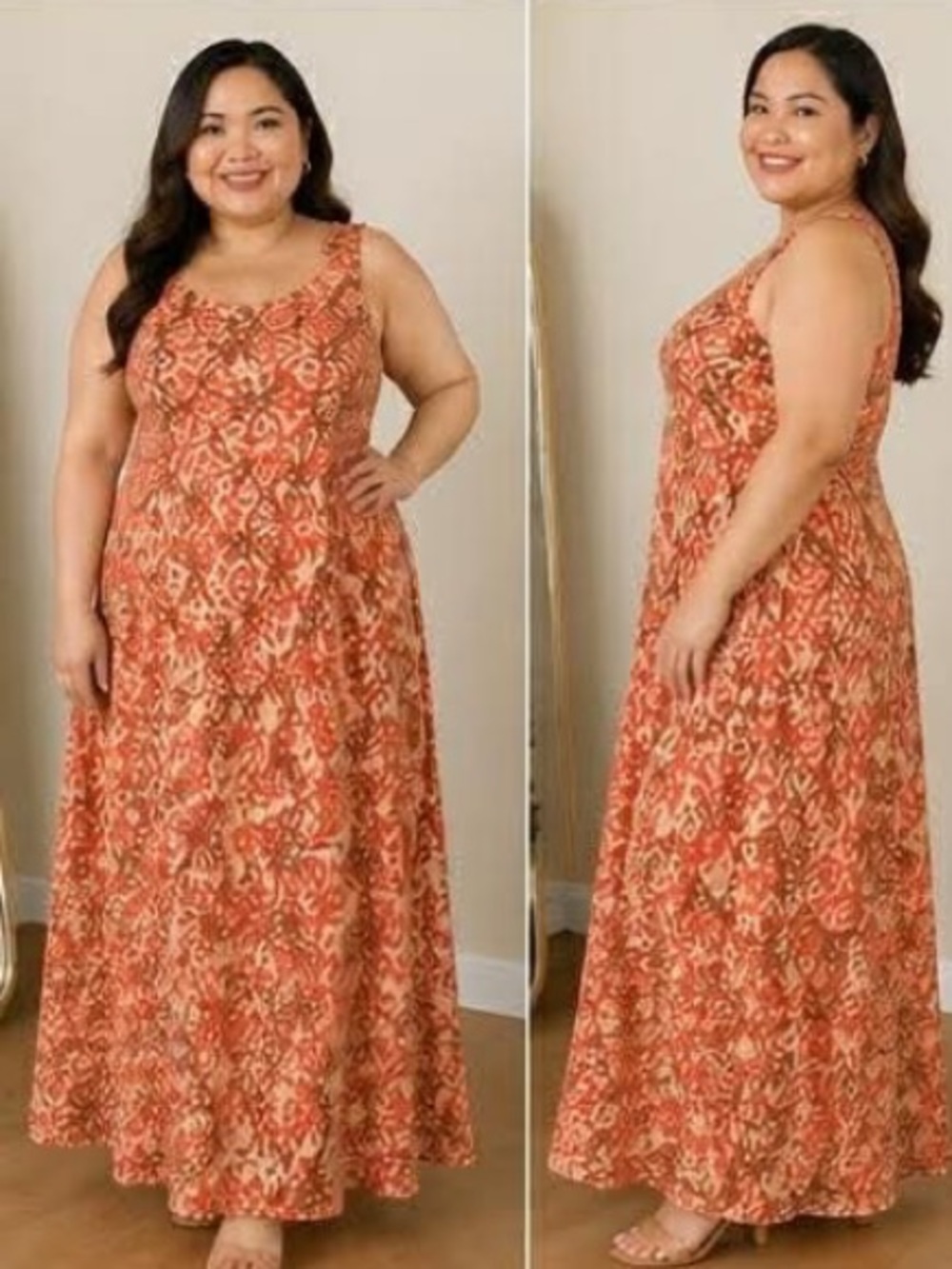 Plus size Charter Club Orange Patterned Sleeveless Maxi Dress 100% silk